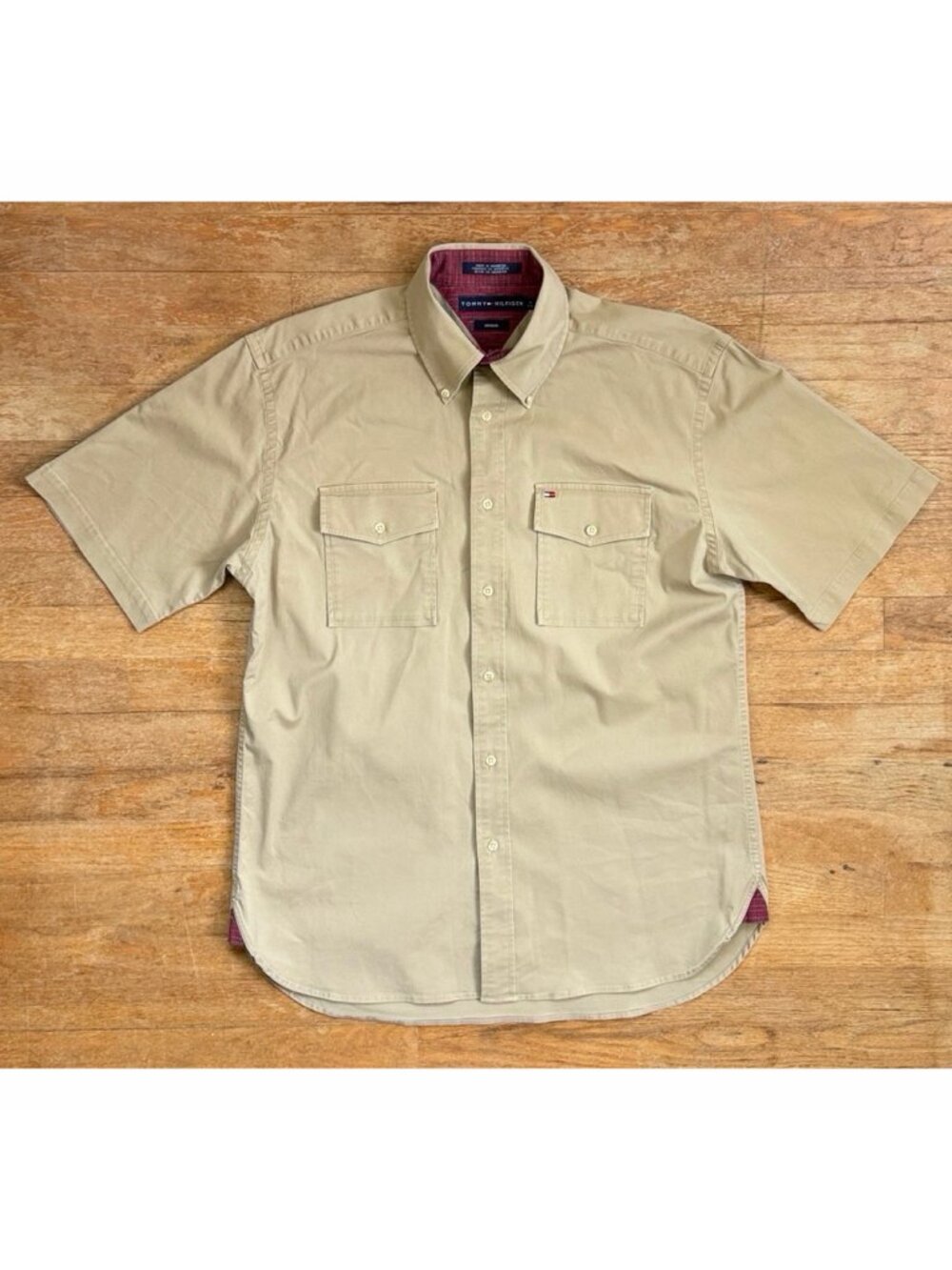 Vintage Mens Khaki Safari Shirt Mens Medium 2002 Tommy Hilfiger Utility Cotton
